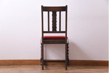 アンティーク家具　イギリスアンティーク　オーク材　ツイストレッグがおしゃれなシックなチェア(ダイニングチェア、イス)(2)