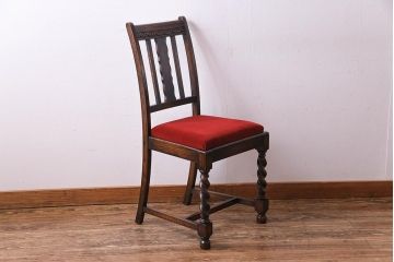 アンティーク家具　イギリスアンティーク　オーク材　ツイストレッグがおしゃれなシックなチェア(ダイニングチェア、イス)(3)