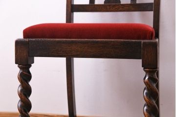 アンティーク家具　イギリスアンティーク　オーク材　ツイストレッグがおしゃれなシックなチェア(ダイニングチェア、イス)(3)