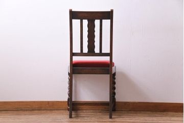 アンティーク家具　イギリスアンティーク　オーク材　ツイストレッグがおしゃれなシックなチェア(ダイニングチェア、イス)(3)