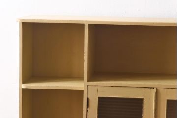ペイント家具　モールガラス入り!　オープンラック付き本箱(本棚、食器棚、収納棚、飾り棚)