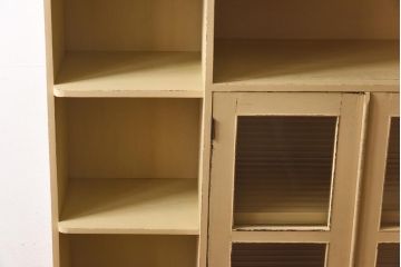 ペイント家具　モールガラス入り!　オープンラック付き本箱(本棚、食器棚、収納棚、飾り棚)