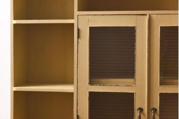 ペイント家具　モールガラス入り!　オープンラック付き本箱(本棚、食器棚、収納棚、飾り棚)