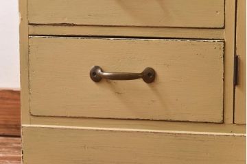 ペイント家具　モールガラス入り!　オープンラック付き本箱(本棚、食器棚、収納棚、飾り棚)