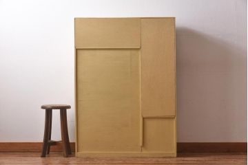 ペイント家具　モールガラス入り!　オープンラック付き本箱(本棚、食器棚、収納棚、飾り棚)