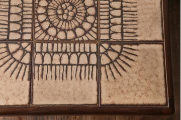 レトロ家具　デンマークビンテージ　レトロな柄のタイルトップセンターテーブル(コーヒーテーブル、ローテーブル)