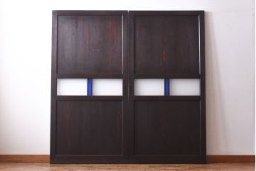 大正ロマン　色ガラスがアクセントのガラス帯戸(板戸、引き戸、建具)2枚セット