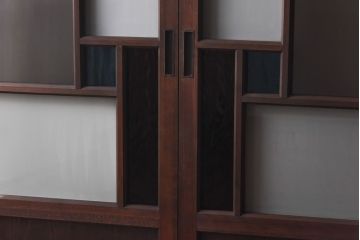 ラフジュ工房オリジナル　色ガラスがポイントになったレトロな引き戸(建具、ガラス戸)2枚セット(2)