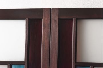 ラフジュ工房オリジナル　色ガラスがポイントになったレトロな引き戸(建具、ガラス戸)2枚セット(2)