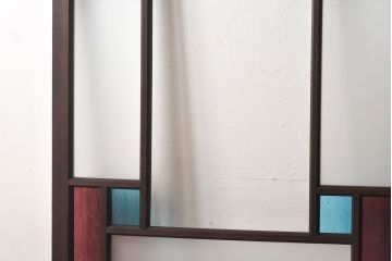 ラフジュ工房オリジナル　色ガラスがポイントになったレトロな引き戸(建具、ガラス戸)2枚セット(2)