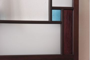 ラフジュ工房オリジナル　色ガラスがポイントになったレトロな引き戸(建具、ガラス戸)2枚セット(2)