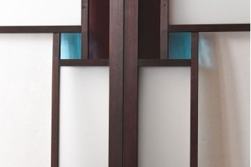 ラフジュ工房オリジナル　色ガラスがポイントになったレトロな引き戸(建具、ガラス戸)2枚セット(2)