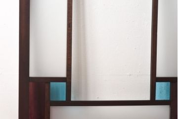 ラフジュ工房オリジナル　色ガラスがポイントになったレトロな引き戸(建具、ガラス戸)2枚セット(2)