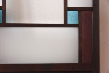 ラフジュ工房オリジナル　色ガラスがポイントになったレトロな引き戸(建具、ガラス戸)2枚セット(2)