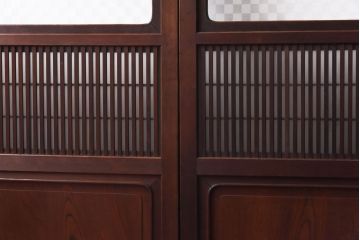 和製アンティーク　上手物　板ガラス裏障子留め　市松模様のガラス入り格子戸4枚セット(ガラス帯戸、引き戸、建具)