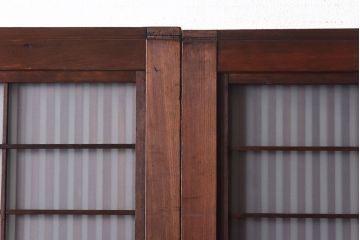 和製アンティーク　上手物　板ガラス裏障子留め　市松模様のガラス入り格子戸4枚セット(ガラス帯戸、引き戸、建具)