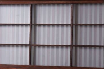 和製アンティーク　上手物　板ガラス裏障子留め　市松模様のガラス入り格子戸4枚セット(ガラス帯戸、引き戸、建具)