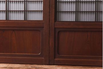 和製アンティーク　上手物　板ガラス裏障子留め　市松模様のガラス入り格子戸4枚セット(ガラス帯戸、引き戸、建具)