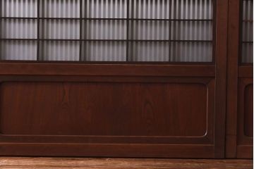 和製アンティーク　上手物　板ガラス裏障子留め　市松模様のガラス入り格子戸4枚セット(ガラス帯戸、引き戸、建具)
