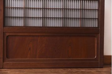 和製アンティーク　上手物　板ガラス裏障子留め　市松模様のガラス入り格子戸4枚セット(ガラス帯戸、引き戸、建具)