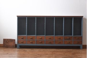 ペイント家具　リメイク品　シックな雰囲気漂う収納棚(ロッカー、オープンラック、引き出し)