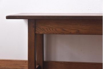 アンティーク雑貨　イギリスヴィンテージ　オーク材　こだわりの空間に取り入れたいシンプルな大型ベンチ(長椅子、飾り台、ビンテージ)(1)
