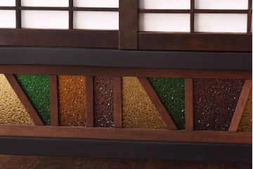 アンティーク雑貨　大正ロマン　当時物色ガラスで華やかさを加えたモダンな衝立(衝立障子、間仕切り)