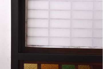 アンティーク雑貨　大正ロマン　当時物色ガラスで華やかさを加えたモダンな衝立(衝立障子、間仕切り)