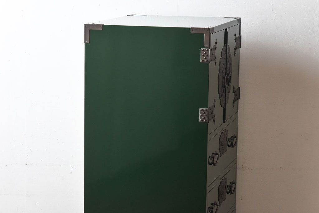 中古　二本松箪笥　田中家具　個性的でモダンな両開き戸付きチェスト(箪笥、引き出し)