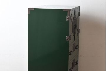 中古　二本松箪笥　田中家具　個性的でモダンな両開き戸付きチェスト(箪笥、引き出し)