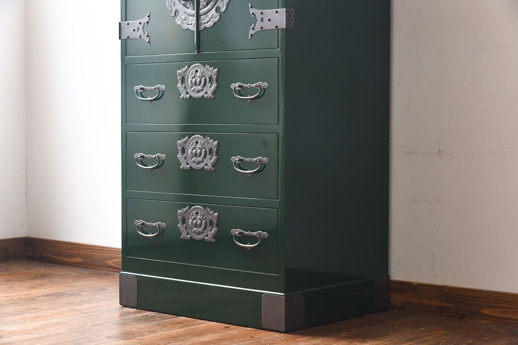 中古　二本松箪笥　田中家具　個性的でモダンな両開き戸付きチェスト(箪笥、引き出し)