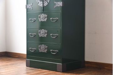 中古　二本松箪笥　田中家具　個性的でモダンな両開き戸付きチェスト(箪笥、引き出し)