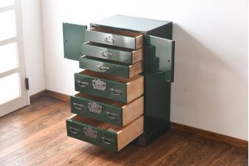 中古　二本松箪笥　田中家具　個性的でモダンな両開き戸付きチェスト(箪笥、引き出し)