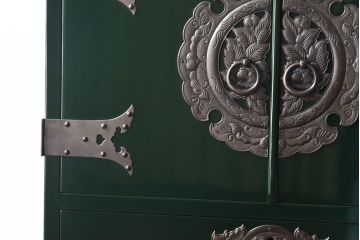 中古　二本松箪笥　田中家具　個性的でモダンな両開き戸付きチェスト(箪笥、引き出し)