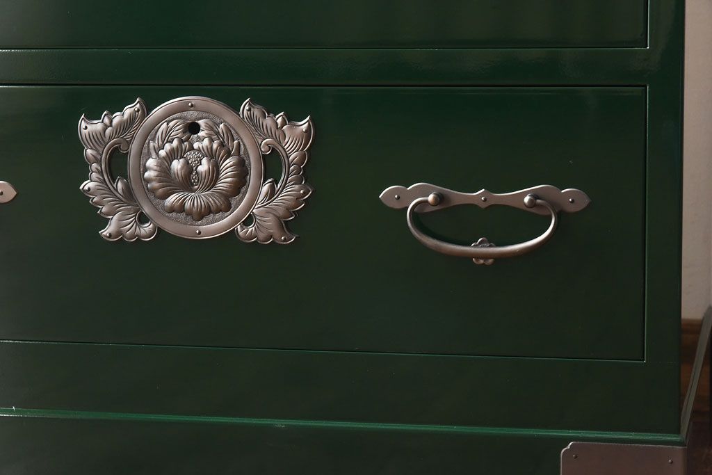 中古　二本松箪笥　田中家具　個性的でモダンな両開き戸付きチェスト(箪笥、引き出し)