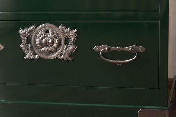 中古　二本松箪笥　田中家具　個性的でモダンな両開き戸付きチェスト(箪笥、引き出し)