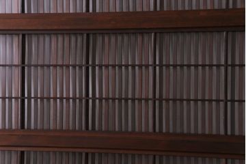 昭和期　板ガラス裏障子留め　ケヤキ材の腰板が目を惹くガラス入り格子戸(ガラス帯戸、仕切り戸、引き戸、建具)4枚組