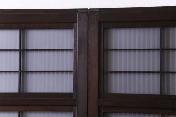 和製アンティーク　板ガラス裏障子留め　組子モチーフのデザインガラス入り格子戸2枚セット(帯戸、引き戸、建具)
