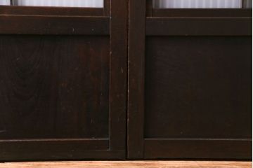 和製アンティーク　板ガラス裏障子留め　組子モチーフのデザインガラス入り格子戸2枚セット(帯戸、引き戸、建具)