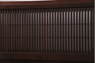 和製アンティーク　板ガラス裏障子留め　組子モチーフのデザインガラス入り格子戸2枚セット(帯戸、引き戸、建具)