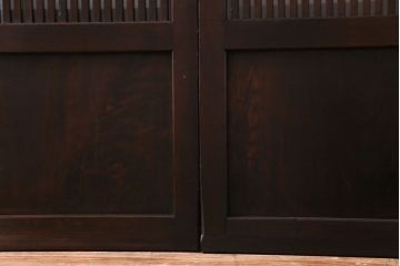 和製アンティーク　板ガラス裏障子留め　組子モチーフのデザインガラス入り格子戸2枚セット(帯戸、引き戸、建具)