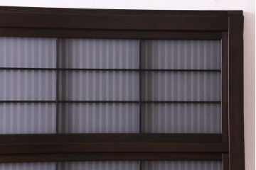 和製アンティーク　板ガラス裏障子留め　組子モチーフのデザインガラス入り格子戸2枚セット(帯戸、引き戸、建具)