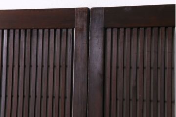 和製アンティーク　板ガラス裏障子留め　組子モチーフのデザインガラス入り格子戸2枚セット(帯戸、引き戸、建具)