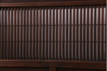 和製アンティーク　腰板ケヤキ　板ガラス裏障子留め　モダンな花ガラス入り幅狭格子戸(ガラス戸、引き戸、建具)4枚セット