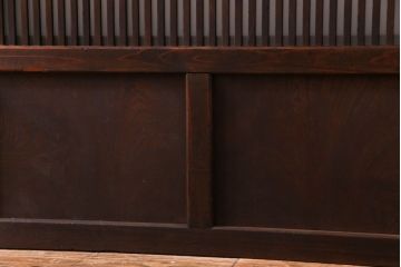 和製アンティーク　腰板ケヤキ　板ガラス裏障子留め　モダンな花ガラス入り幅狭格子戸(ガラス戸、引き戸、建具)4枚セット