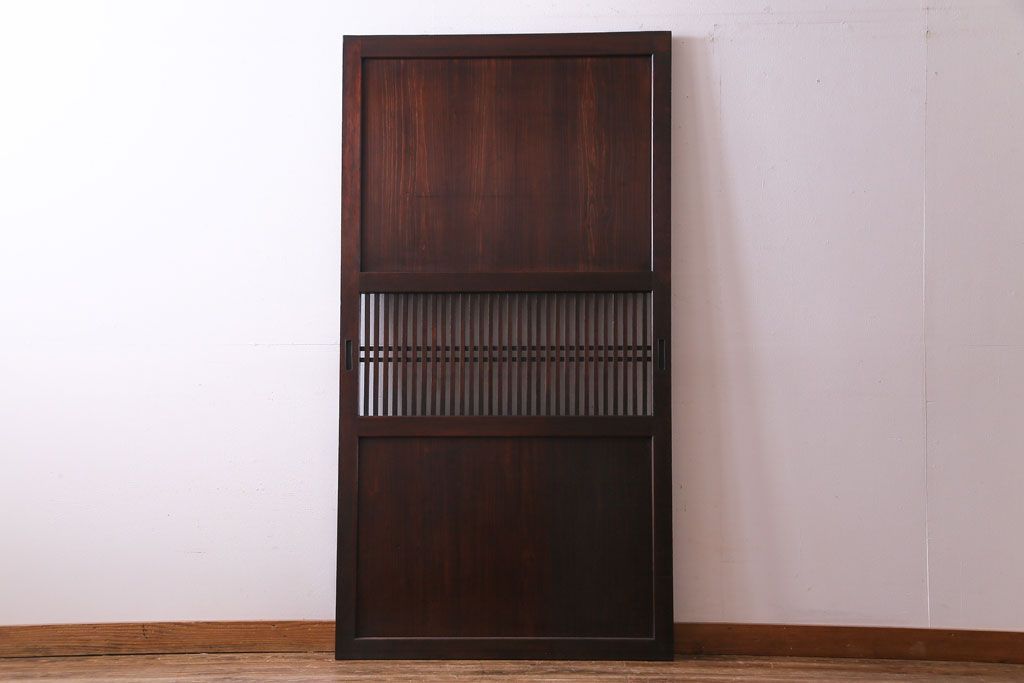 和製アンティーク　渋みのある色合いの格子帯戸1枚(引き戸、建具)(1)