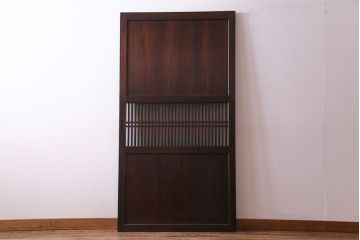 和製アンティーク　渋みのある色合いの格子帯戸1枚(引き戸、建具)(1)