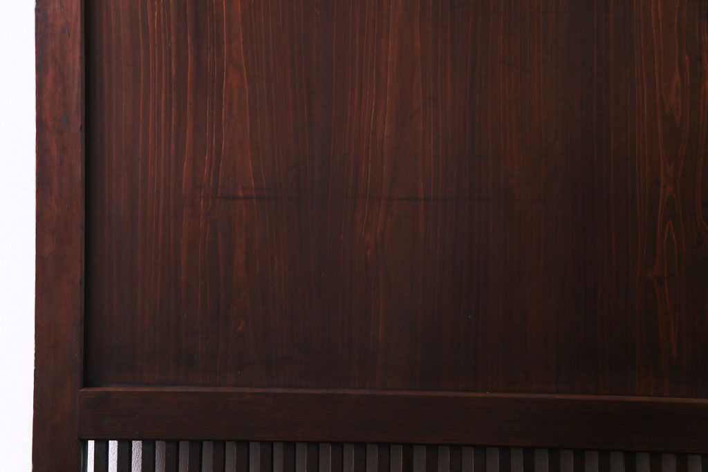 和製アンティーク　渋みのある色合いの格子帯戸1枚(引き戸、建具)(1)