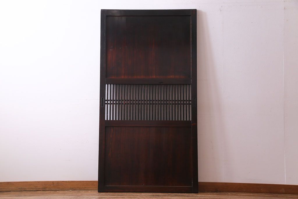 和製アンティーク　渋みのある色合いの格子帯戸1枚(引き戸、建具)(1)