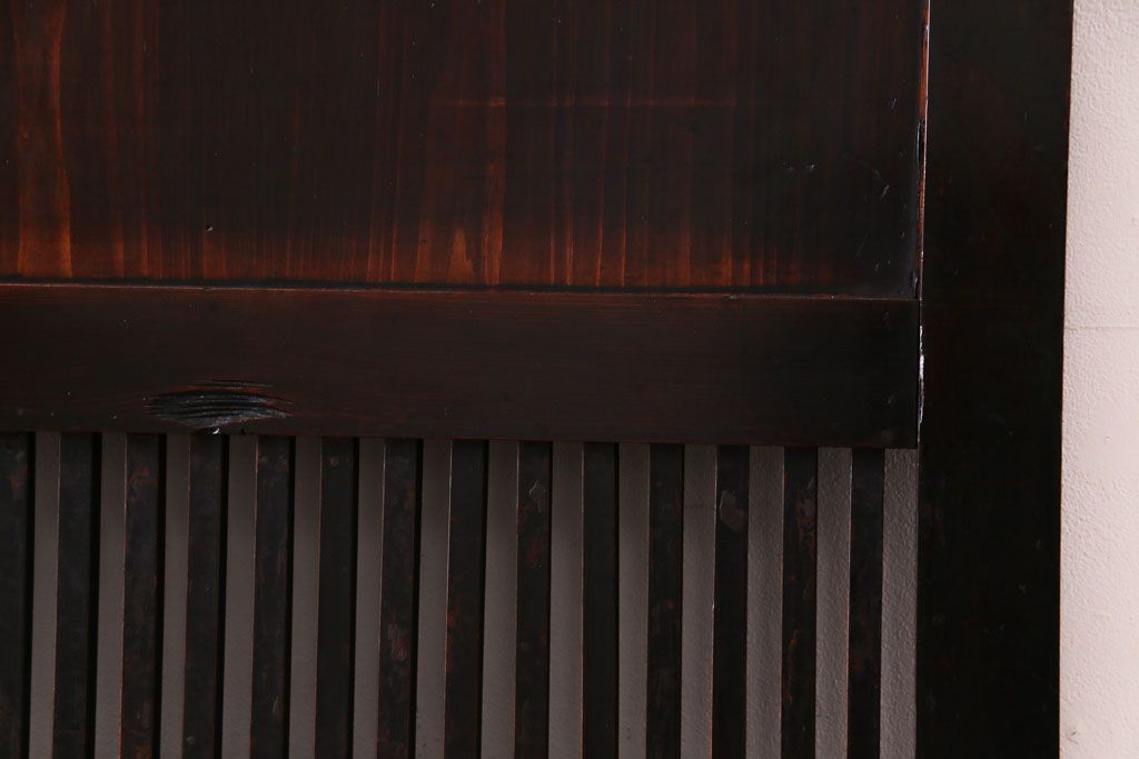 和製アンティーク　渋みのある色合いの格子帯戸1枚(引き戸、建具)(1)